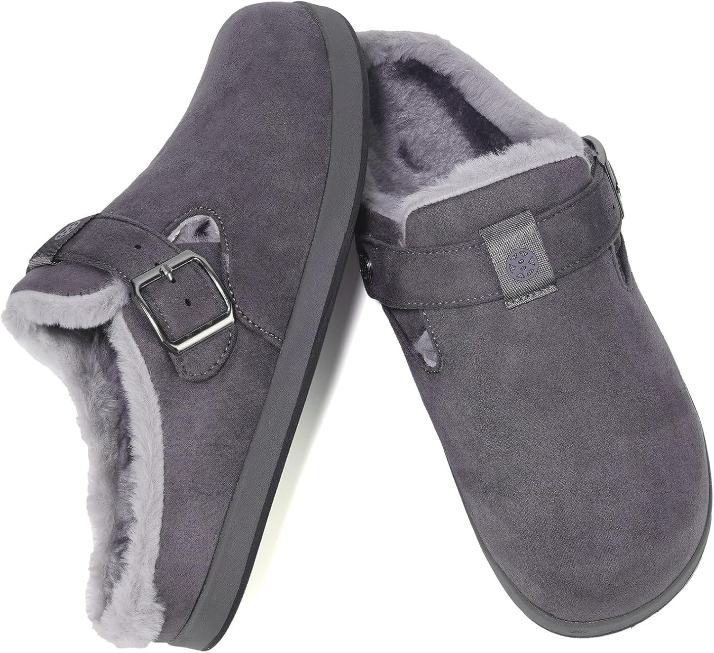 Fur Lined Clogs for Women Men Suede Winter Slippers Arch Support Slip on Mules Potato Shoes with
