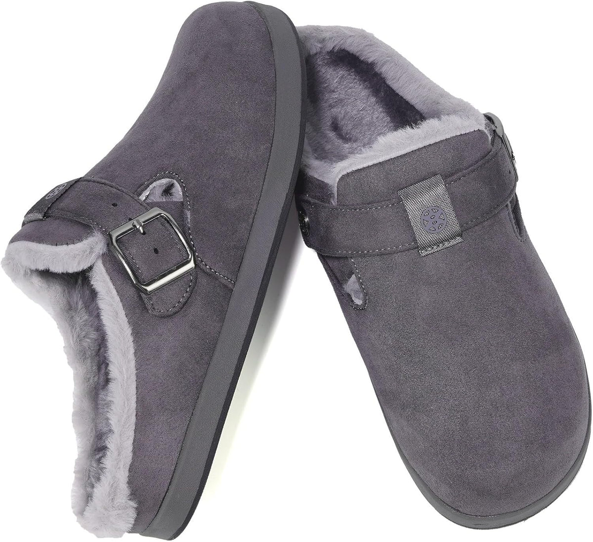 Fur Lined Clogs for Women Men Suede Winter Slippers Arch Support Slip on Mules Potato Shoes with