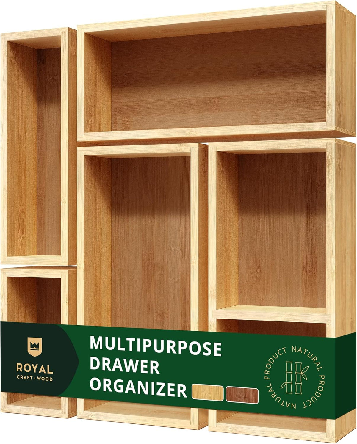 ROYAL CRAFT WOOD 5-Piece Bamboo Drawer Organizer Set – Multi-Use Storage Trays for Kitchen