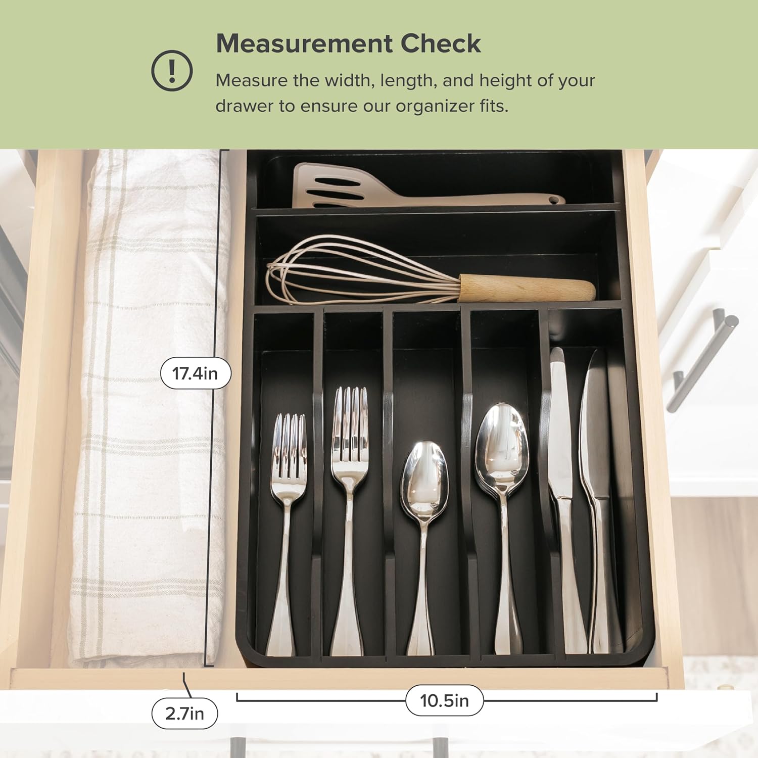 KitchenEdge Silverware Organizer - Cutlery, Flatware, and Utensil Holder for Kitchen Drawers, Fixed