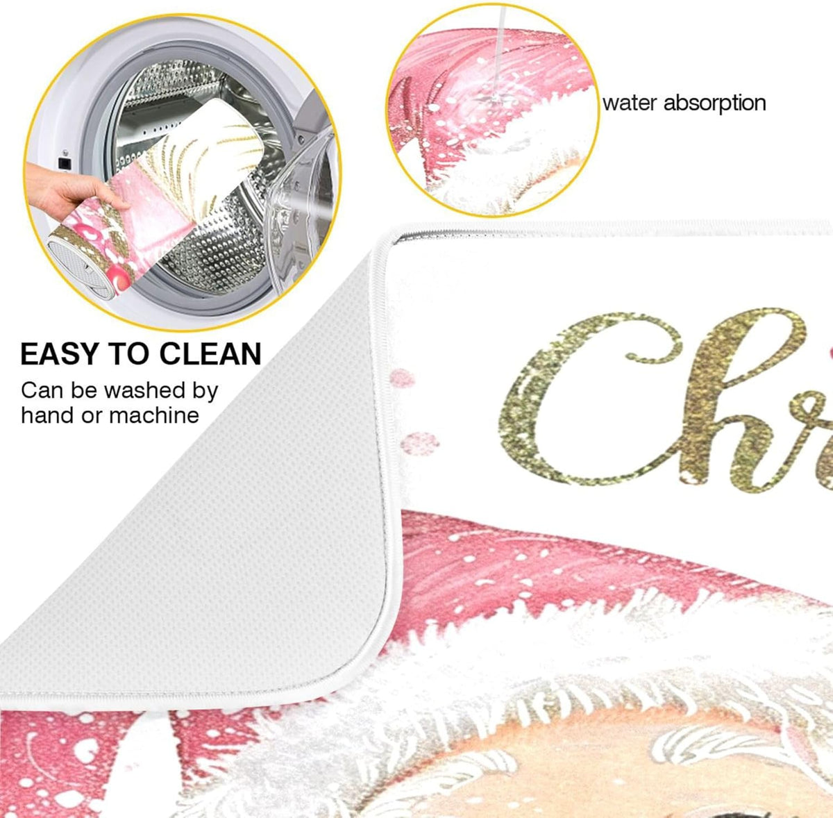 Christmas Santa Claus Pink Dish Drying Mat for Kitchen Countertop 16x18 Xmas Candy Cane Snowflake
