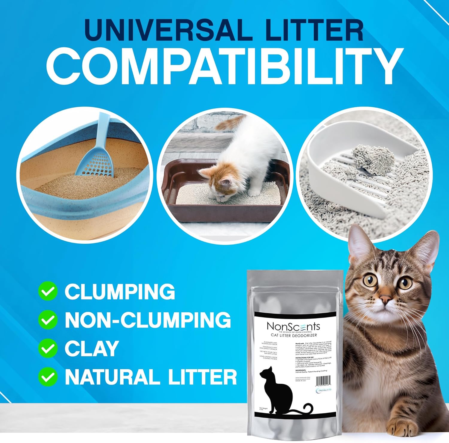 NonScents Cat Litter Deodorizer - Litter Box Odor Eliminator - Less Scooping Extends Kitty Litter
