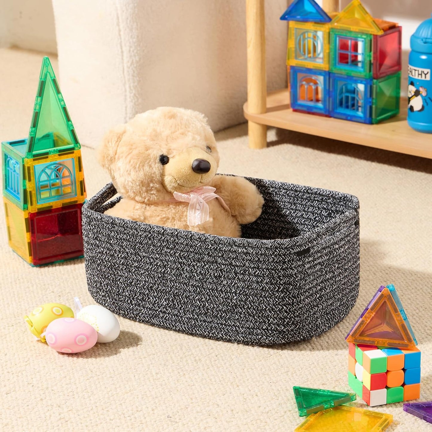 Small Storage Baskets for Organizing | Closet Organizer Bins | Shelf Toy Basket | Woven Rope