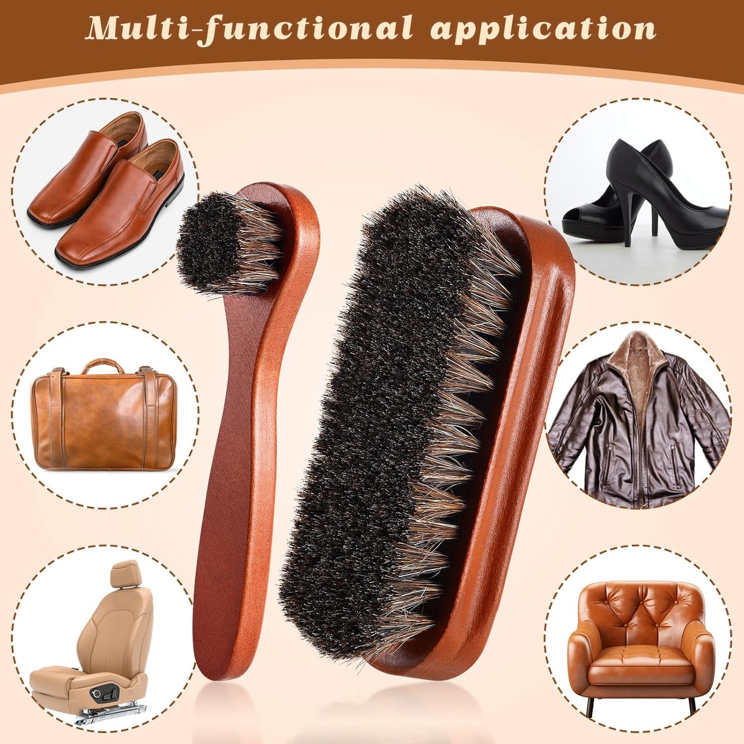 2 Pcs Horsehair Shine Shoes Brush Kit Polish Dauber Applicators Cleaning Leather Shoes Boots Care