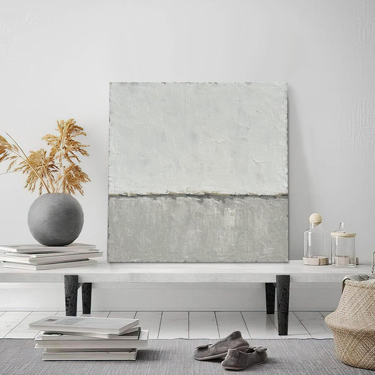 NANKAI art Hand-painted abstract canvas wall art featuring a minimalist design in gray White