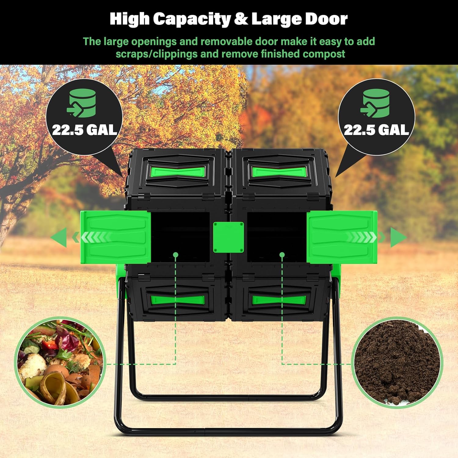 Compost Tumbler, Easy Assemble & Efficient Outdoor Compost Bin, 45 Gallon/170 Liter Large Dual
