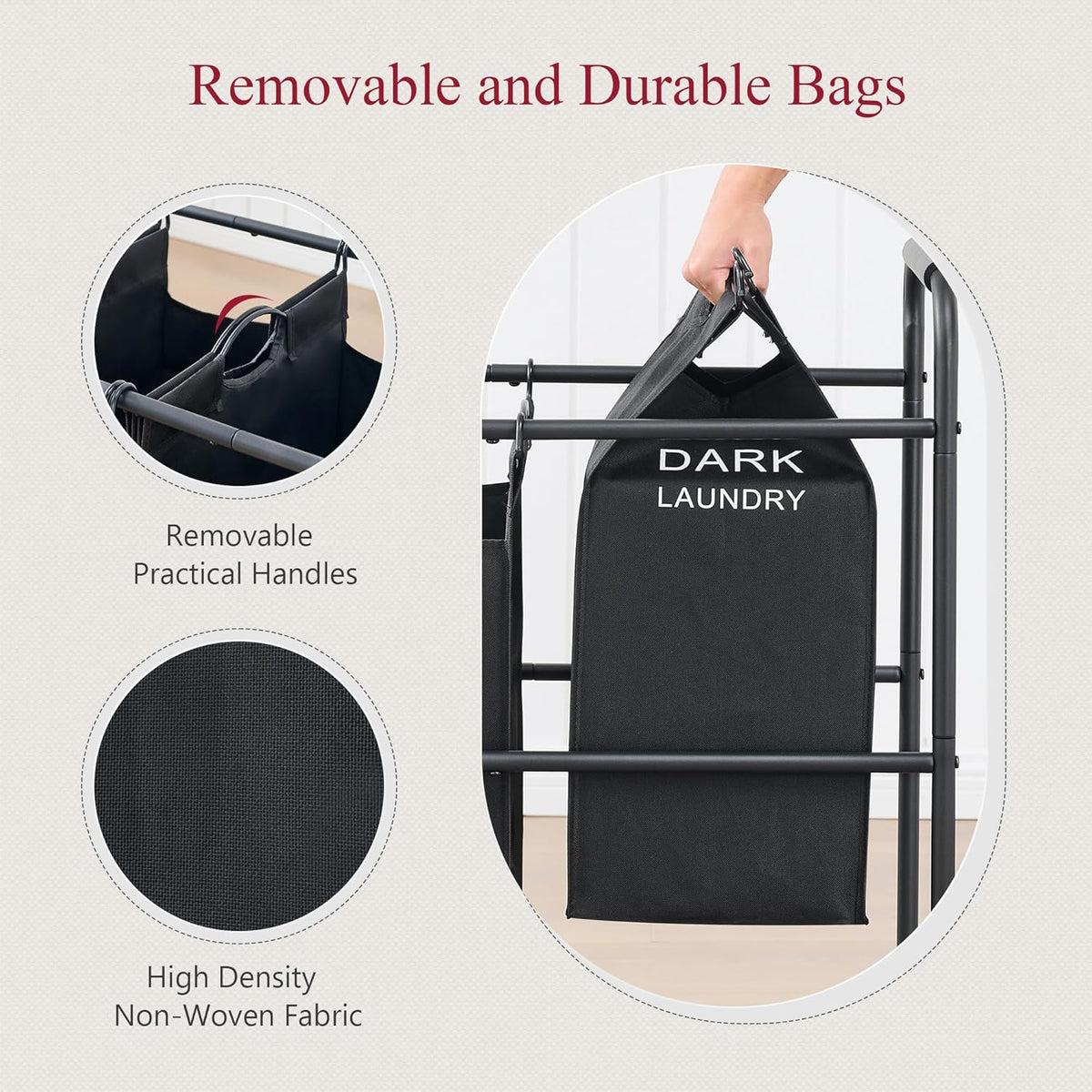 Tajsoon 5 Bag Laundry Sorter Cart, 5 Section Laundry Hamper with Heavy Duty Rolling Lockable