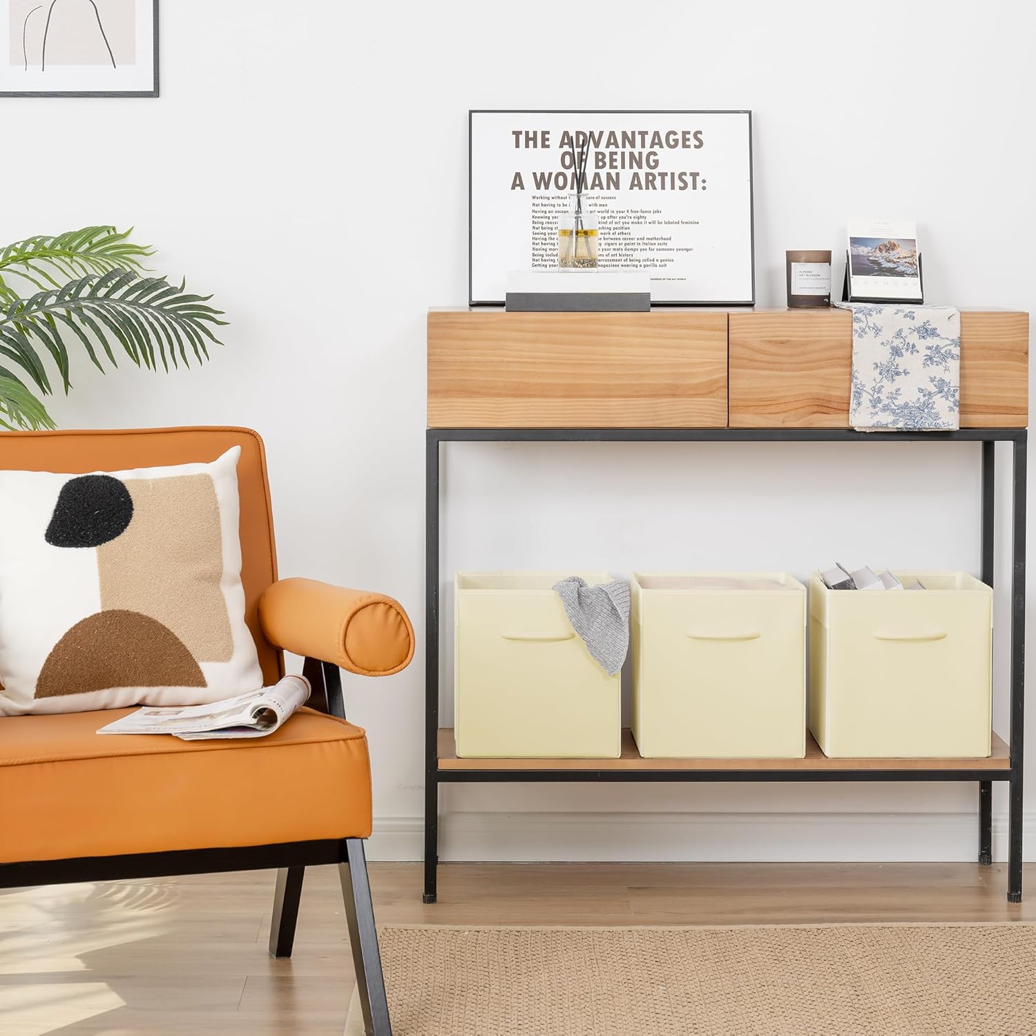 StorageWorks Beige Storage Cubes, 11 Inch Cube Storage Bins with Handle, Cube Storage Organizer