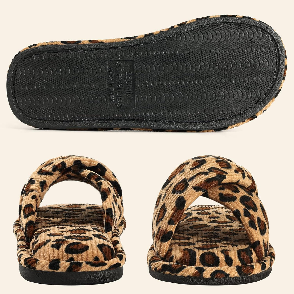 Evshine Summer House Slippers for Women Corduroy Cross Bow Indoor Slippers Open Toe Slip On Bedroom