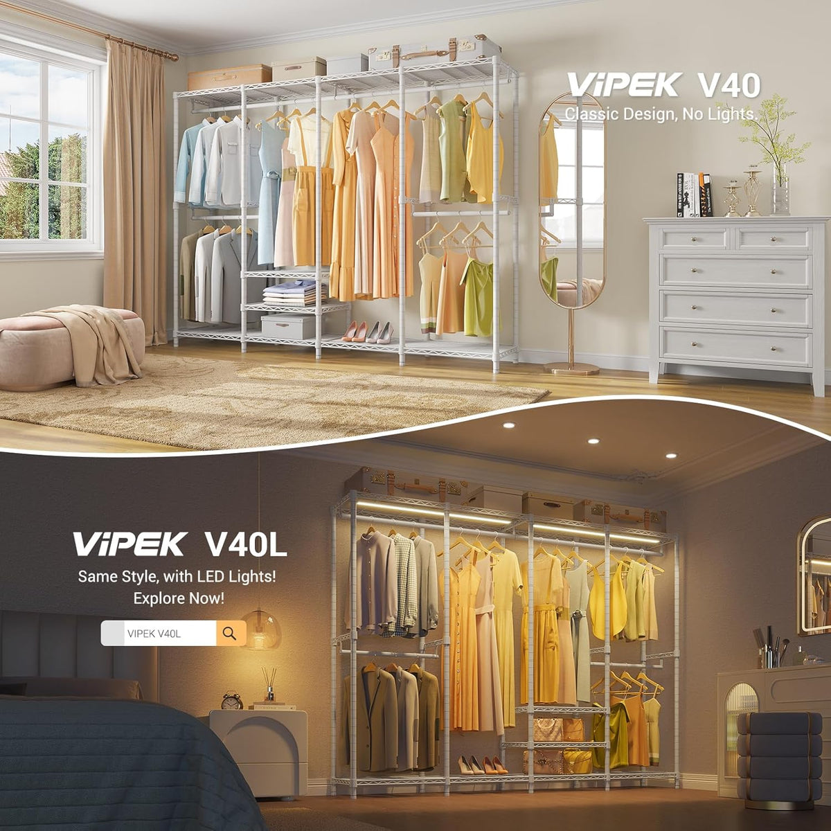 VIPEK V40 Wire Garment Rack Heavy Duty Clothes Racks for Hanging Clothes, Multi-Functional Bedroom