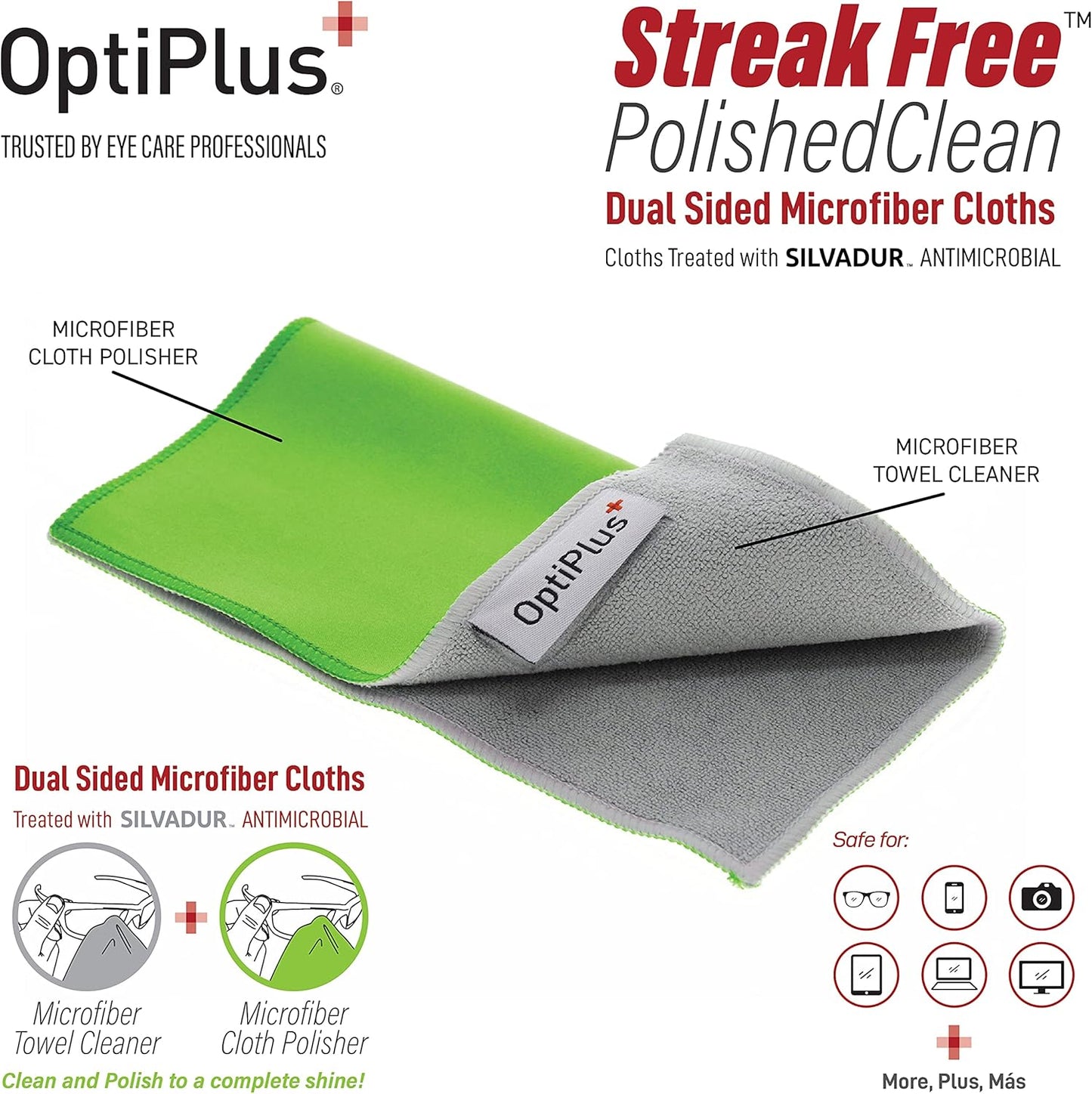 OptiPlus Anti-Fog Lens Cleaning Spray and Dual Microfiber Cloth | Streak-Free Cleaner and Defogging