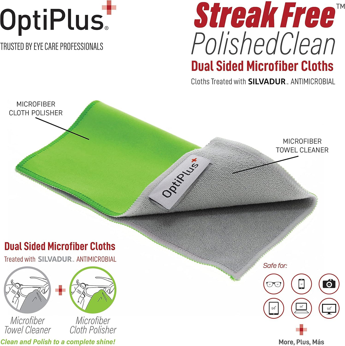 OptiPlus Anti-Fog Lens Cleaning Spray and Dual Microfiber Cloth | Streak-Free Cleaner and Defogging
