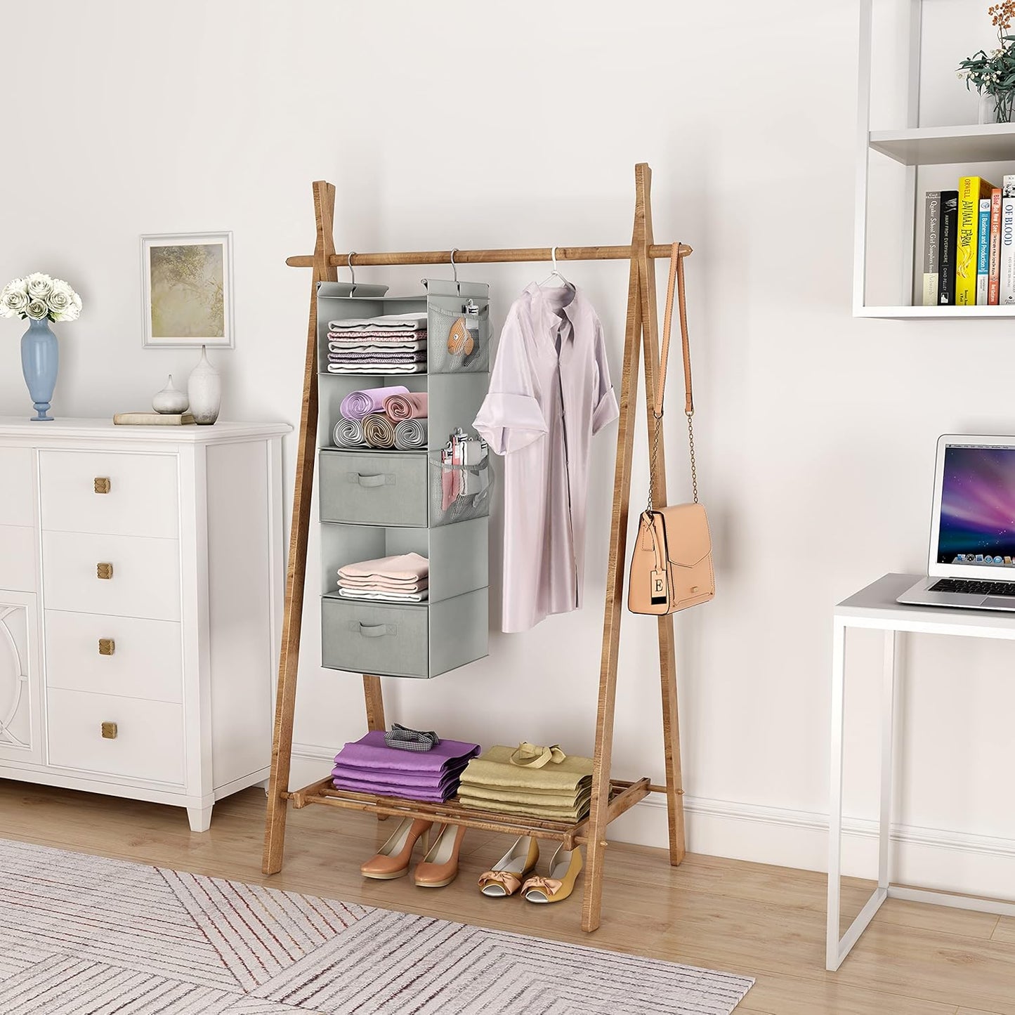 MAX Houser 5 Tier Shelf Hanging Closet Organizer, Cloth Hanging Shelf with 2 Sturdy Hooks for