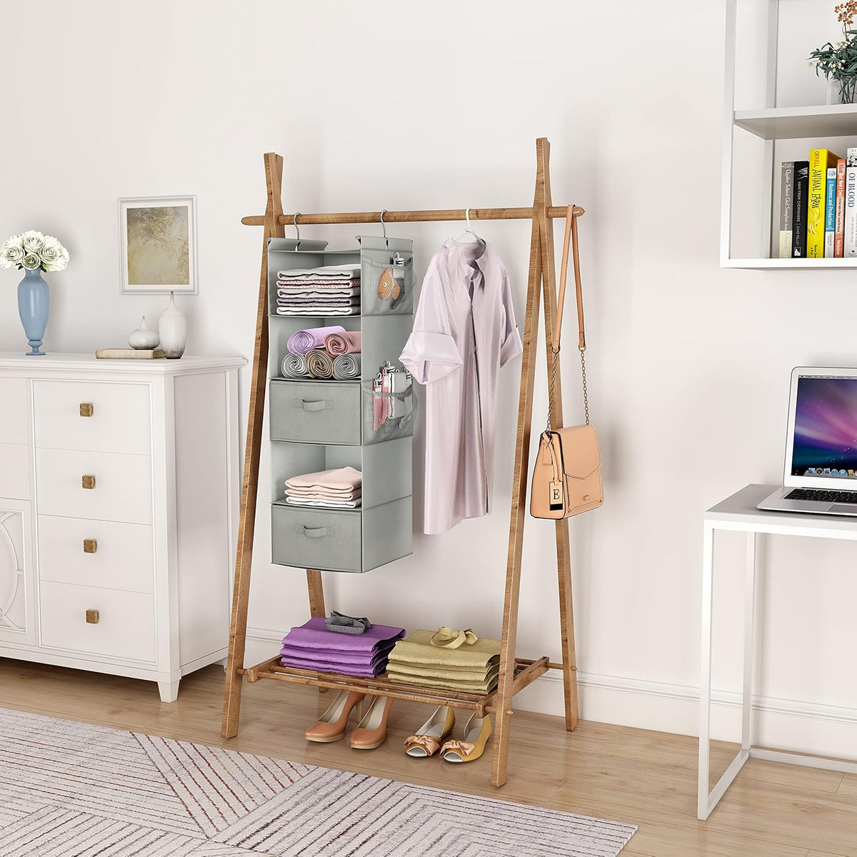 MAX Houser 5 Tier Shelf Hanging Closet Organizer, Cloth Hanging Shelf with 2 Sturdy Hooks for