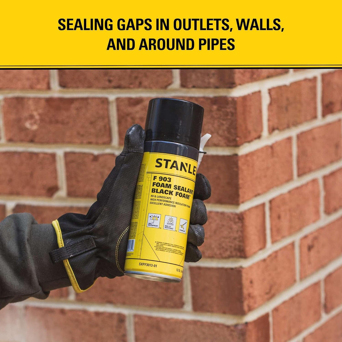 Stanley F903 Black Spray Foam Sealant (12x12oz) – Waterproof Expanding Polyurethane Foam for RV