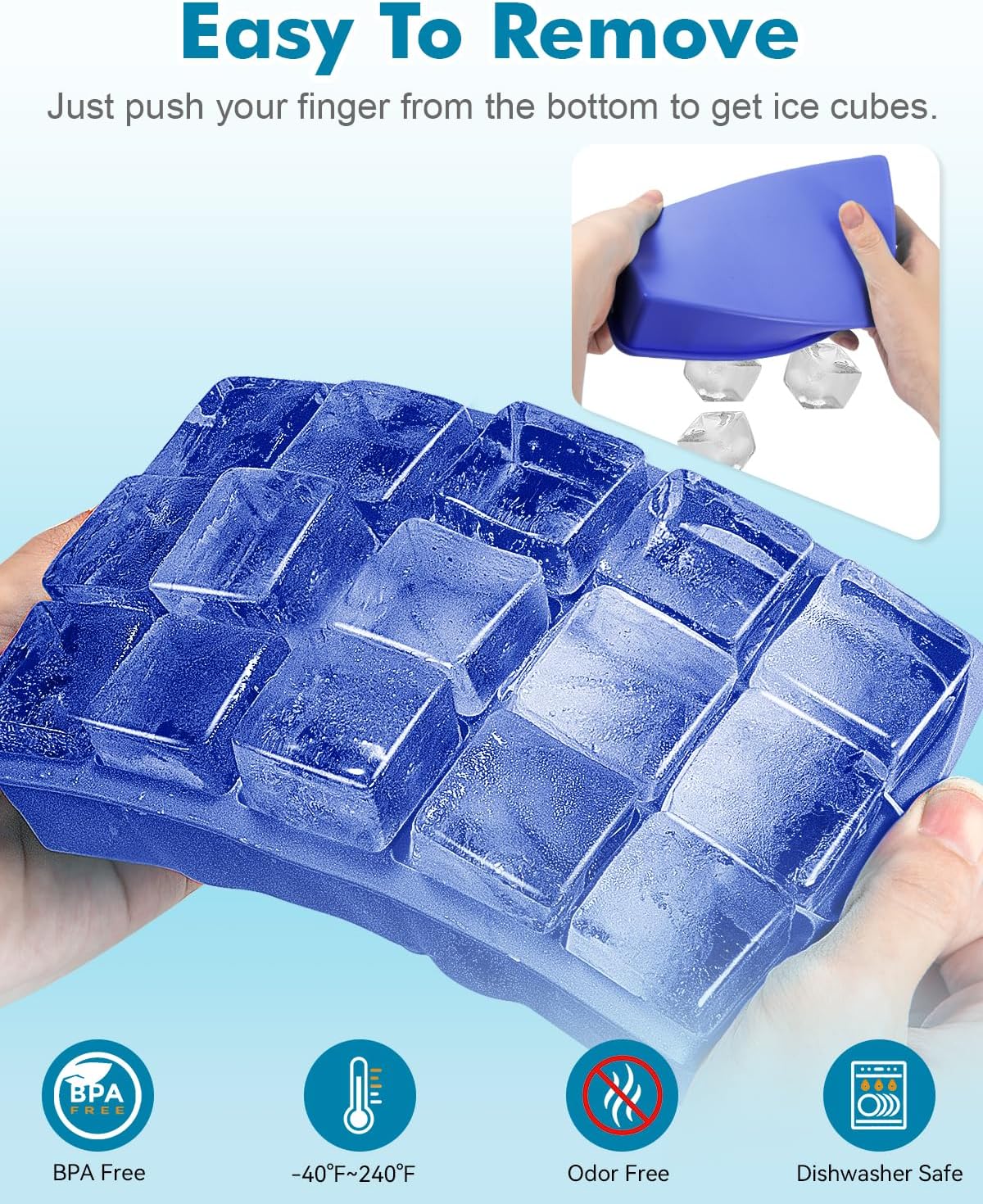 2 Pack Silicone Ice Cube Trays for Cocktail, Easy Release Square Ice Cubes Mold for Freezer, Best
