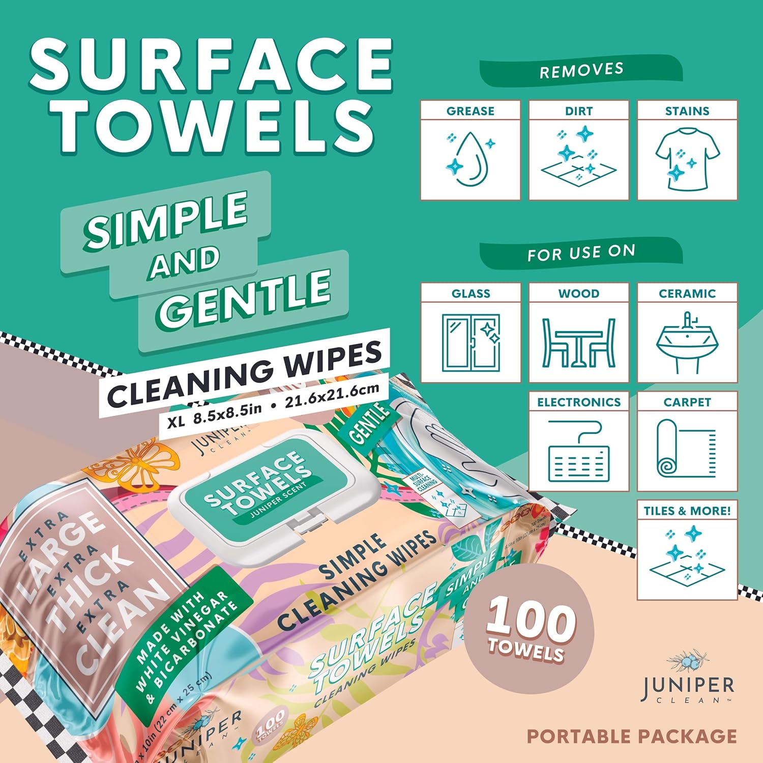 6 Packs Surface Cleaning Wipes Bleach Free, Thick & Large Dispose, All-Purpose Cleaner for