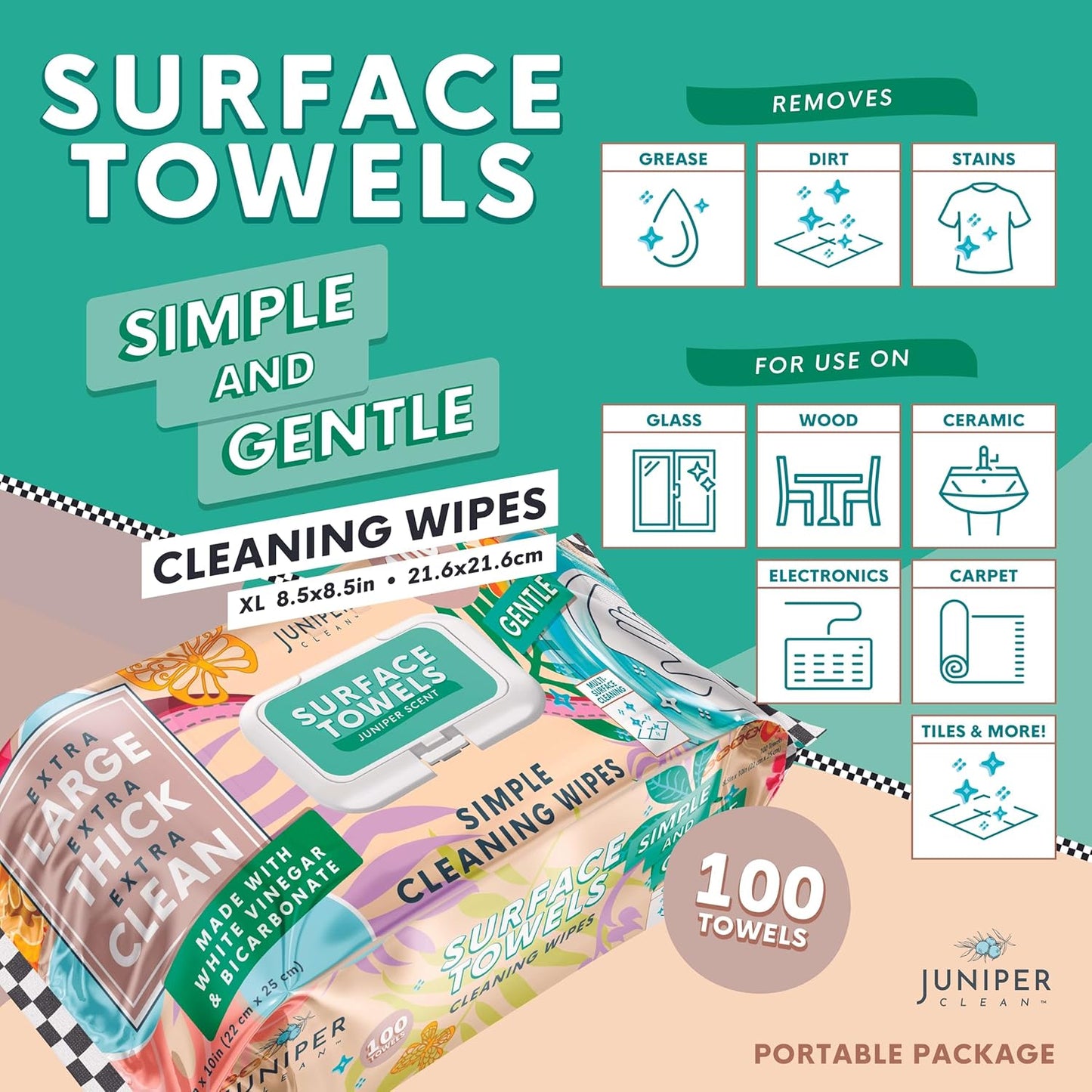 Single Surface Cleaning Wipes Bleach Free, Thick & Large Dispose, All-Purpose Cleaner for Bathroom