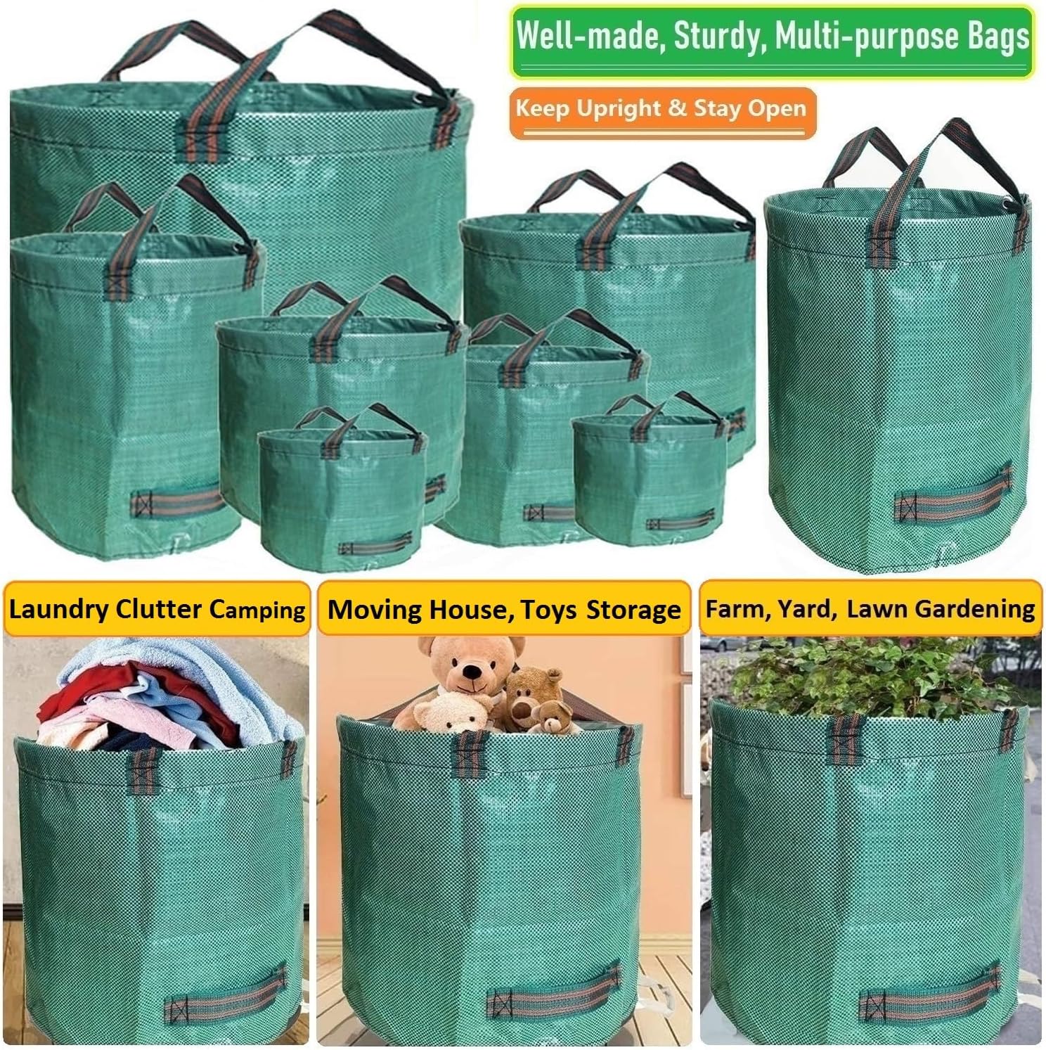 Standard 2-Pack 16 Gallon Yard Lawn Garden Bags (D18, H15 inch) with Gardening Gloves, Yard Waste