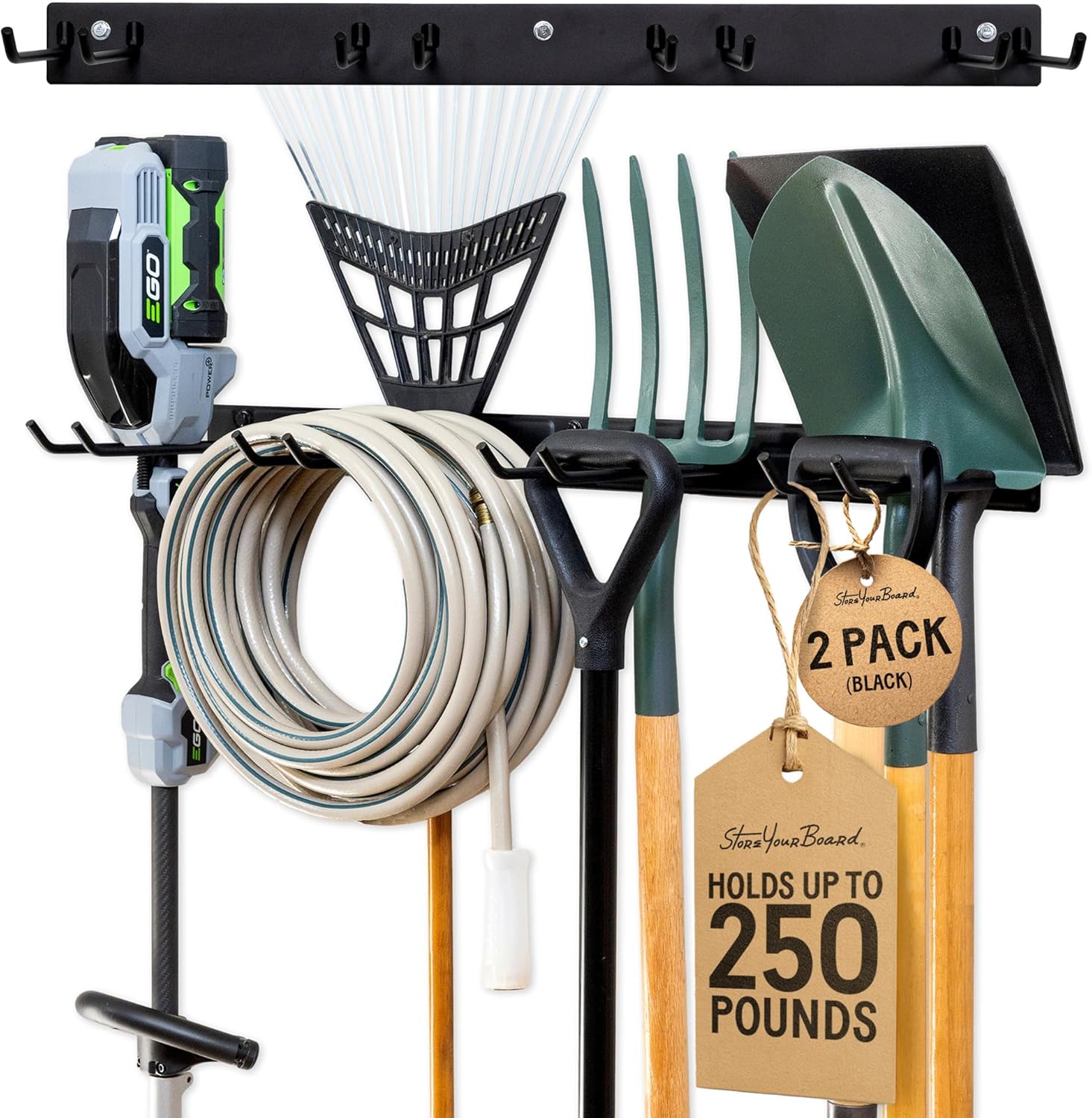 StoreYourBoard Wall-Mounted Rack With 4 Garage Hooks – Heavy-Duty Steel Holder Garage & Garden
