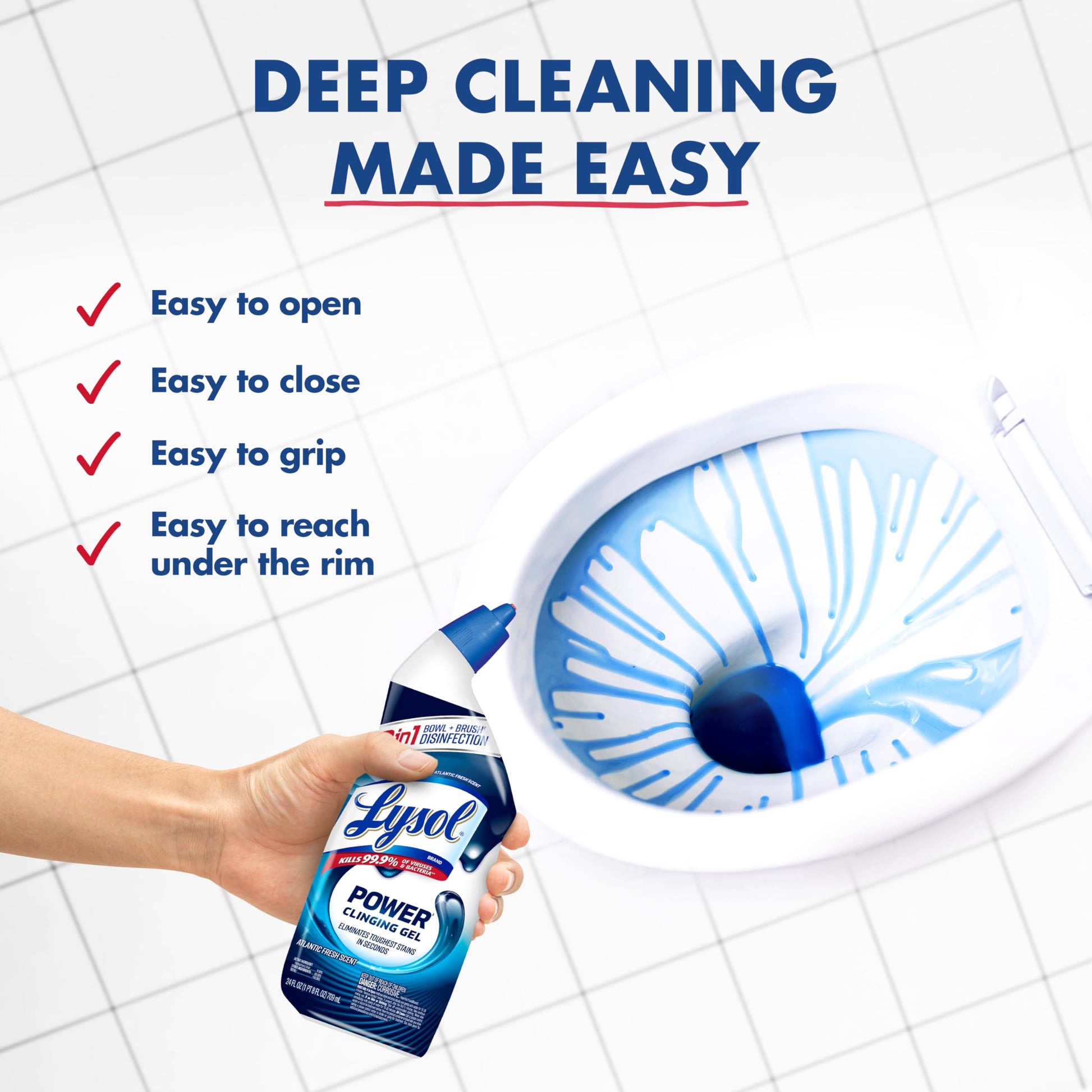 Lysol Toilet Bowl Cleaner Clinging Gel, Power, 24 oz, 2 Pack