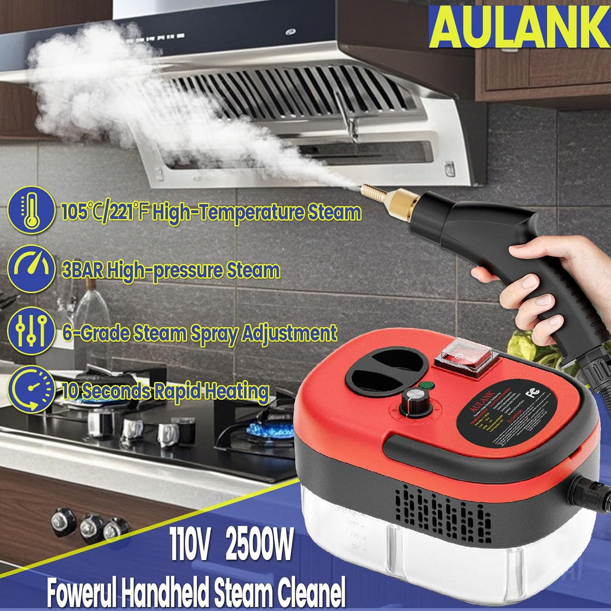 2500W Handheld Steam Cleaner,Portable Car Steamer For Auto Detailing,High-Temperature and Pressure