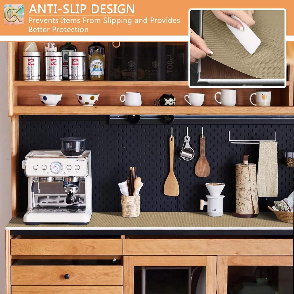 Self-Adhesive Shelf Liner Kitchen Liner, Waterproof Backed Paper Easy Peel and Stick Contact Liner