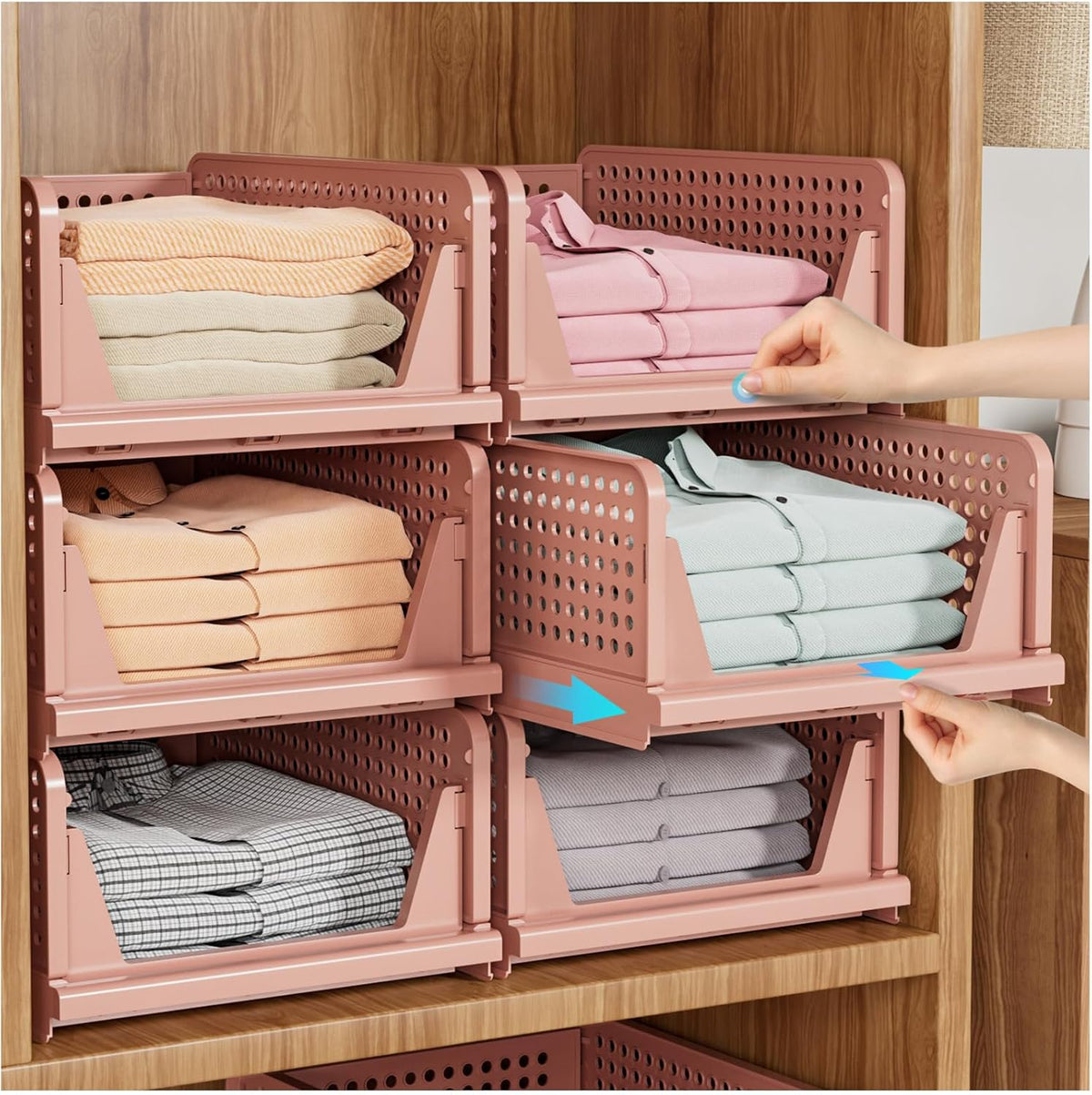 SNSLXH 5 Pack Stackable Closet Organizer Box, Multifunctional & Foldable Closet Storage Basket for