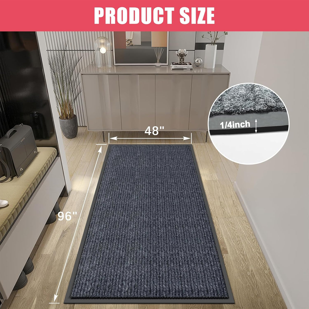 Kuyal Front Door Mat, 4'x8' Indoor Outdoor Entrance Mat, Commercial Floor Mats Inside Outside