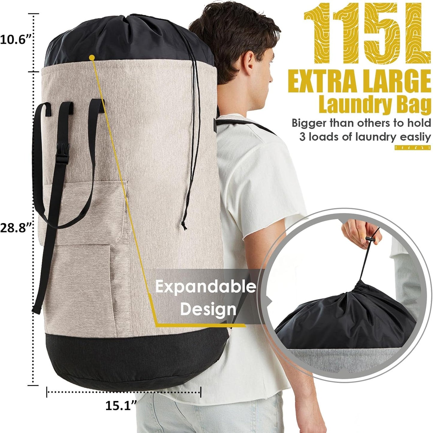 Laundry Bags Extra Large Heavy Duty, Laundry Backpack College 115L, Large Laundry Bag with Shoulder