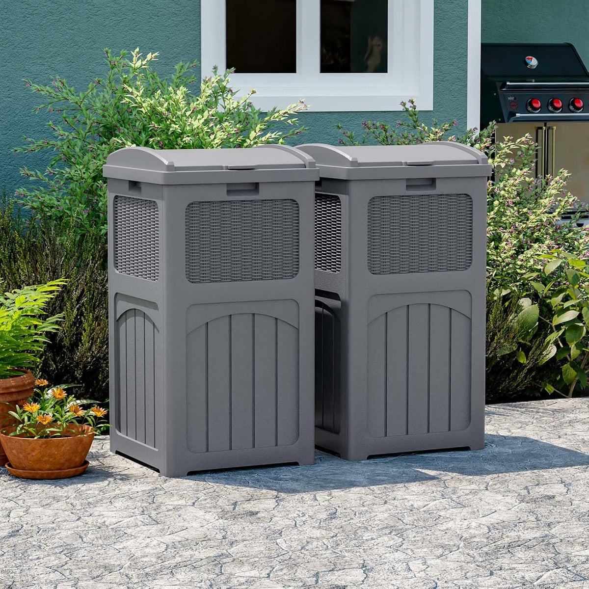 Patiowell 36 Gallon Outdoor Trash Can, Resin Outdoor Garbage Can with Lid for Patio, Backyard