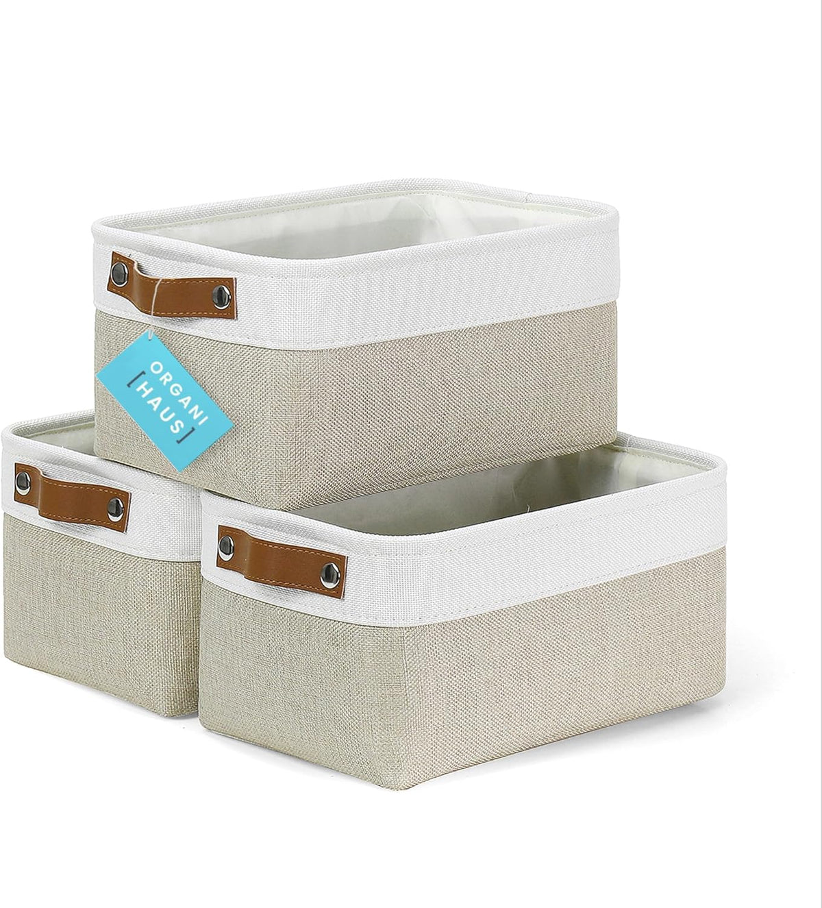 OrganiHaus Small Fabric Storage Baskets for Shelves 3 Pack, 12x8in Closet Storage Bins for Shelves