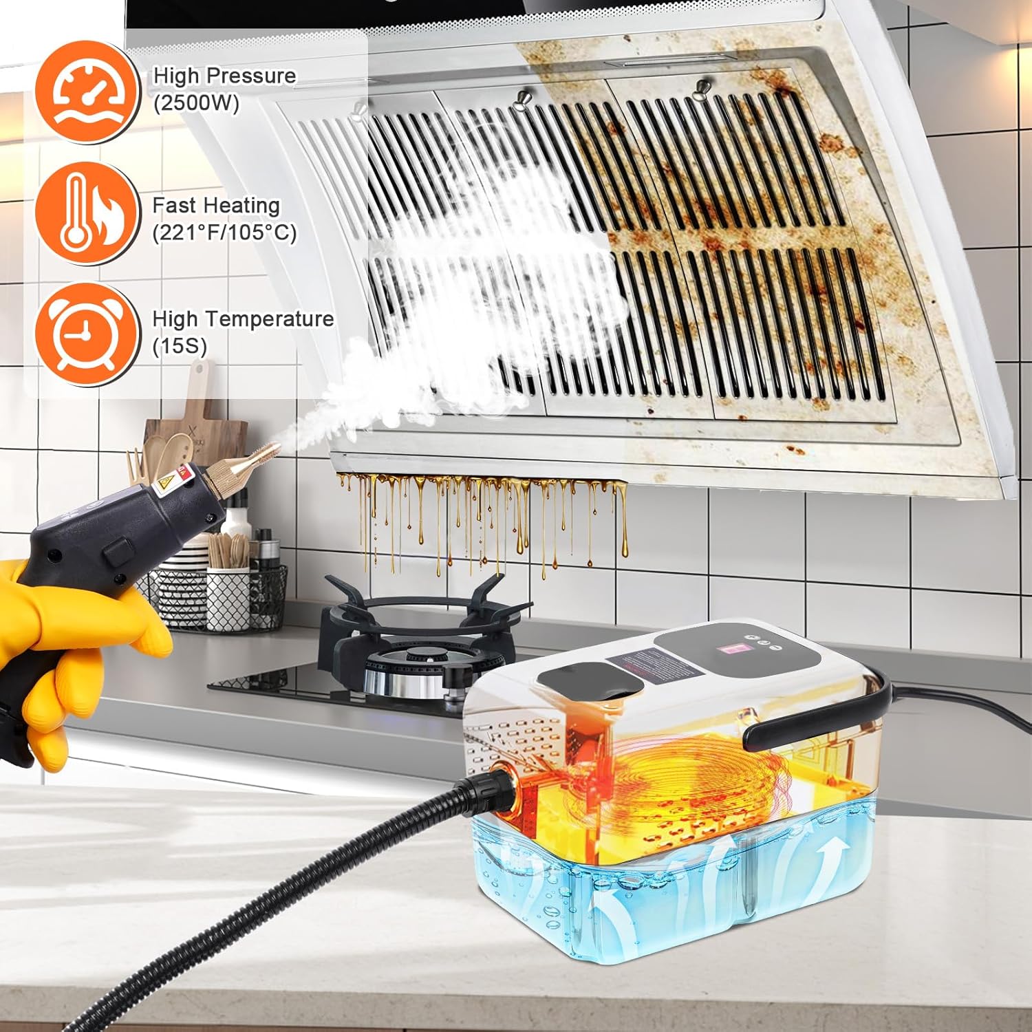15 in 1 Handheld Steam Cleaner with Handle Button Control, 2500W High Pressure Steamer for Cleaning