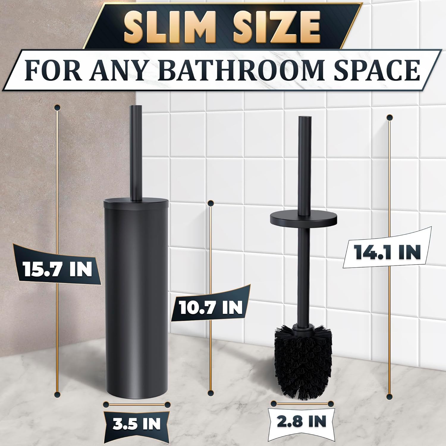 Black Toilet Brush and Holder Set - Scratch Resistant Black Toilet Bowl Brush and Holder with Soft
