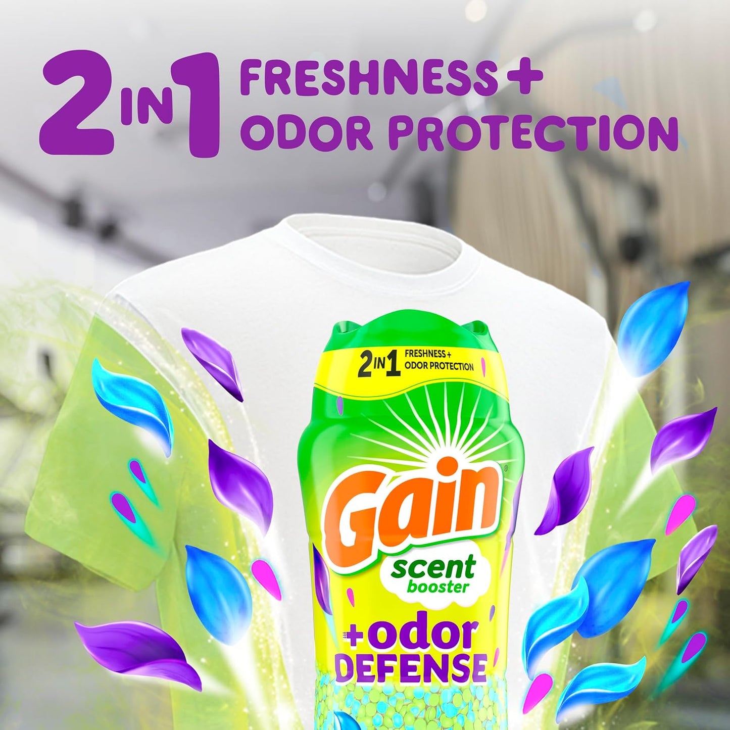 Gain Odor Defense In-wash Scent Booster, Super Fresh Blast scent, 21.1 OZ, 2 in 1 Freshness plus