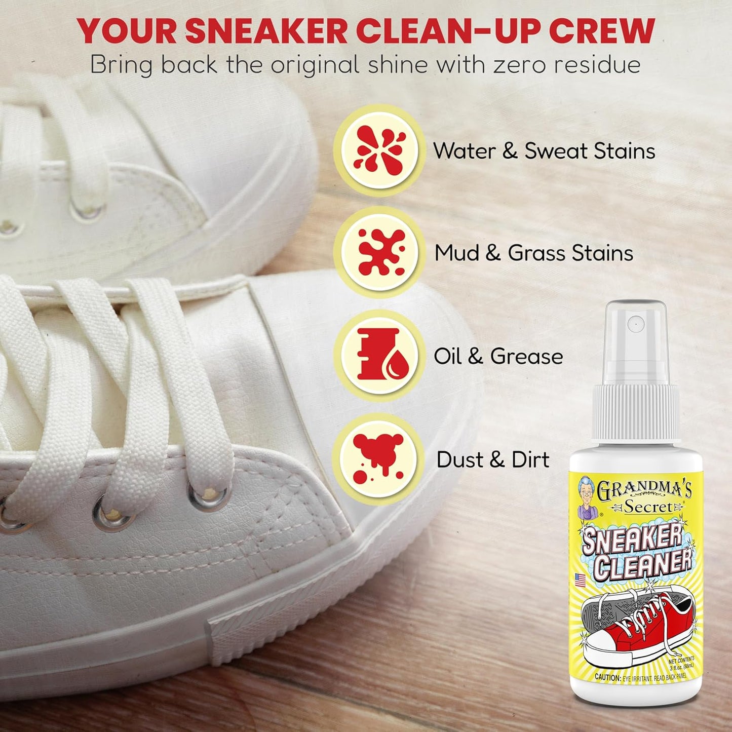 Grandma's Secret Sneaker Cleaner - Shoe Cleaner for Rubber, Canvas and Leather - Stain Remover