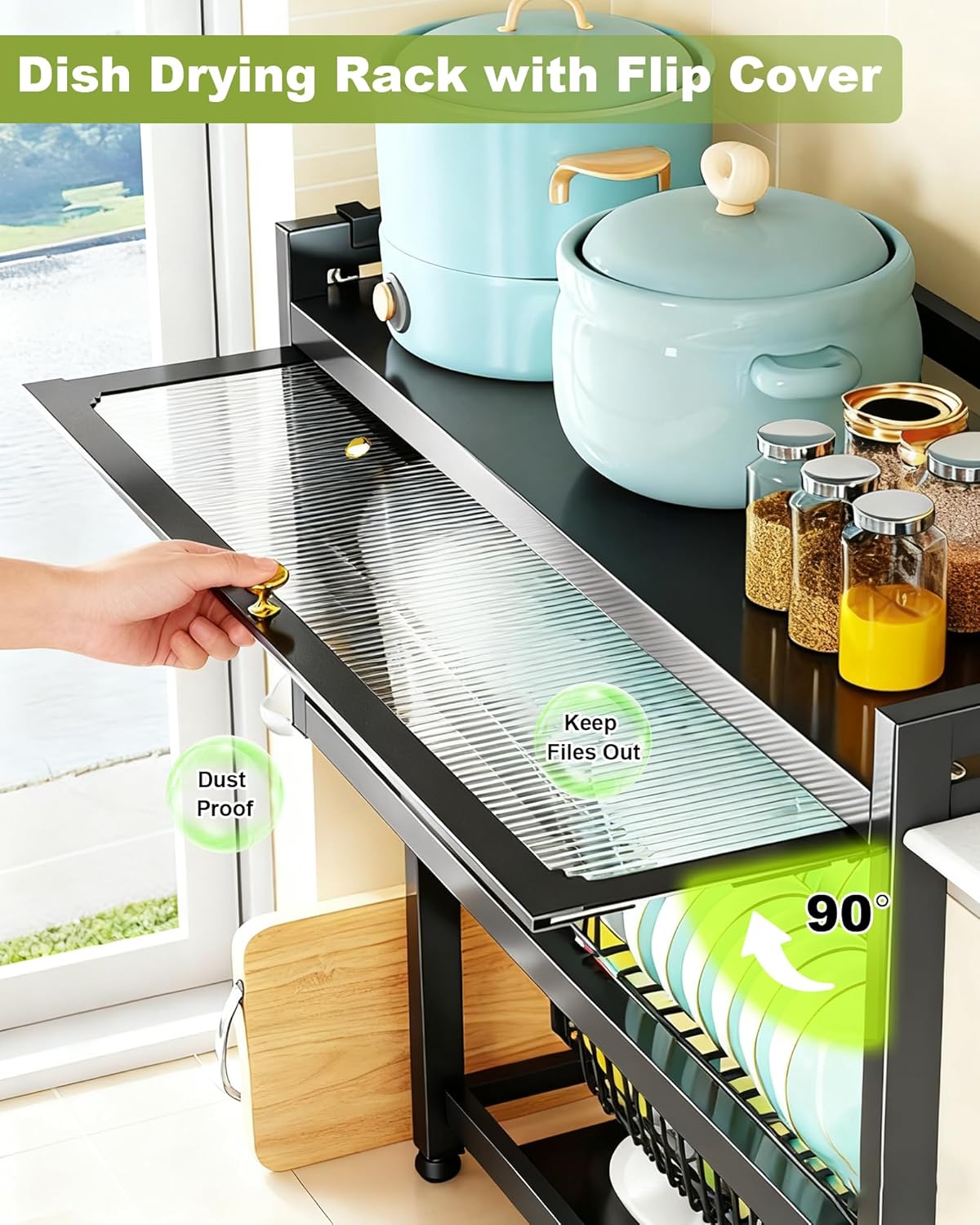 Over The Sink Dish Drying Rack 3-Tier Dish Drainer Racks with Cover Space-Saving Kitchen Organizer