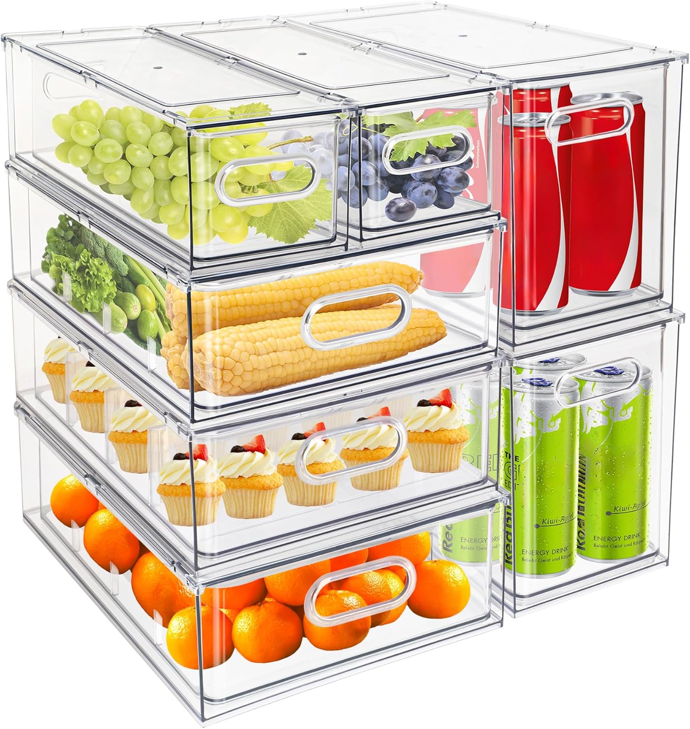 MineSign 7 pack Stackable Refrigerator Organizer Bins Pull-Out Drawers for Fruit and Veggies