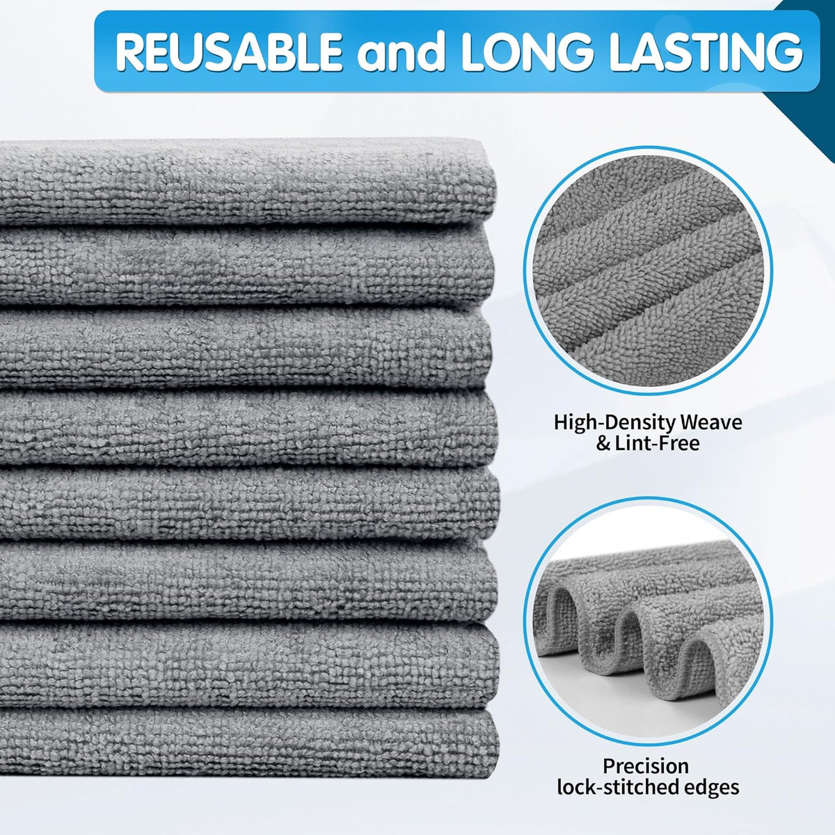 FIXSMITH Grey Microfiber Cleaning Cloth -Pack of 8, Highly Absorbent Cleaning Rags, 16"X12" All