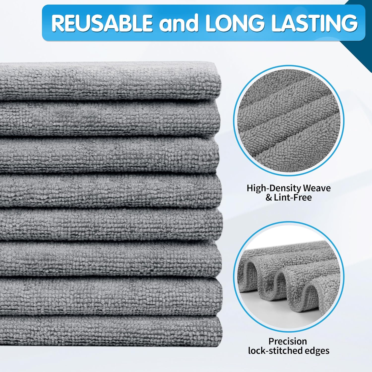 FIXSMITH Grey Microfiber Cleaning Cloth -Pack of 8, Highly Absorbent Cleaning Rags, 16"X12" All