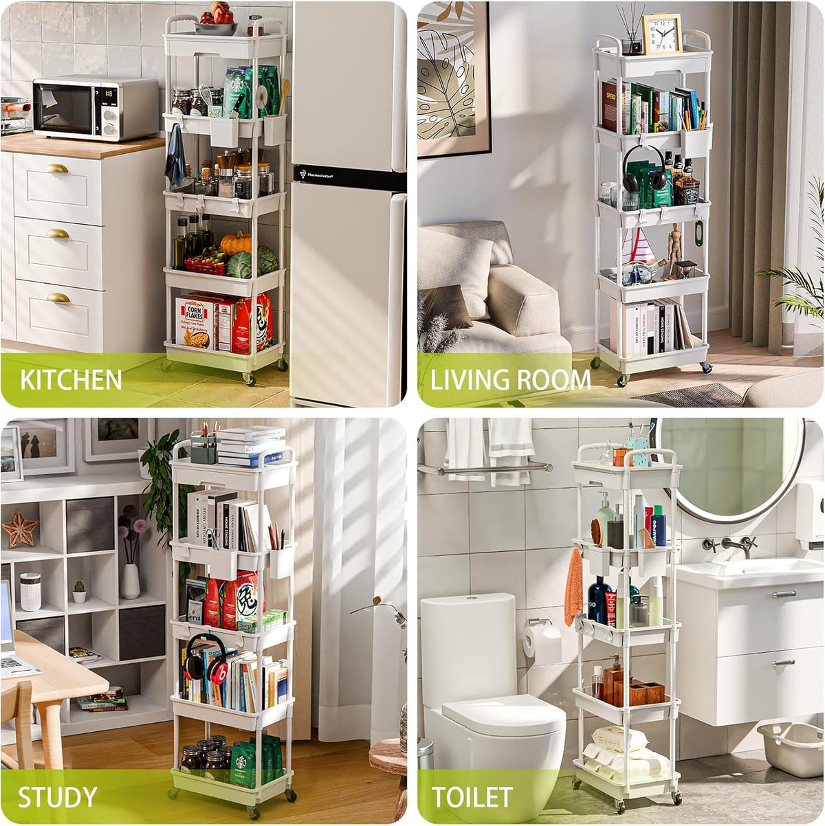 5 Tier Rolling Cart Organizer,Bathroom Cart Organizers with Wheels Laundry Room Organization Mobile