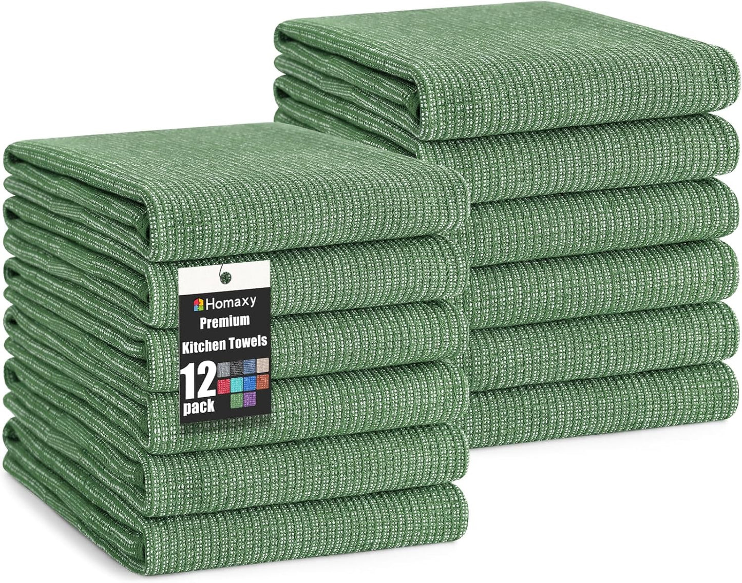 Homaxy Premium Kitchen Towels(18”x 28”, 12 Pack), Large Cotton Kitchen Hand Towels, Flat and Terry