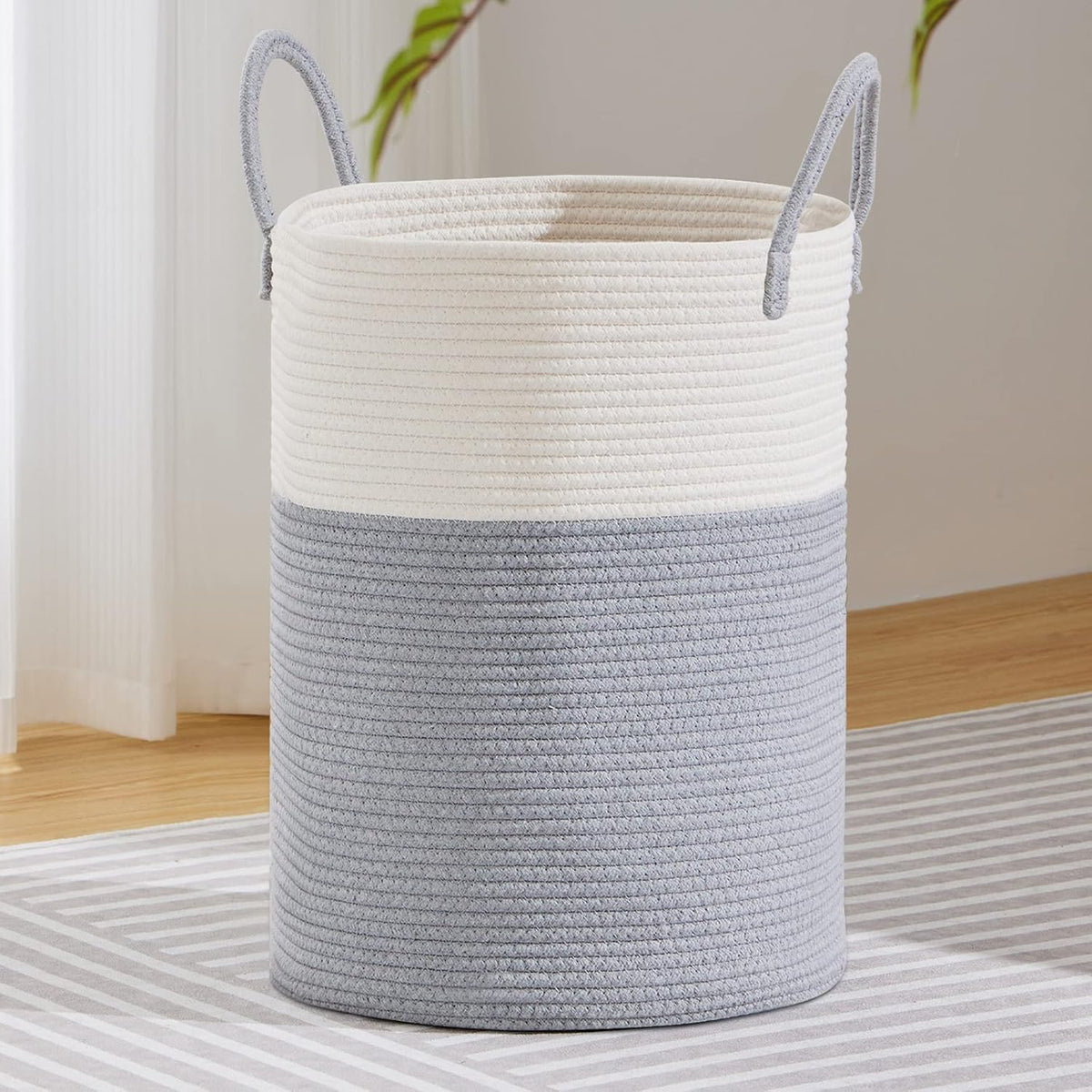 VIPOSCO Large Laundry Hamper, Tall Woven Rope Storage Basket for Blanket, Toys, Dirty Clothes in