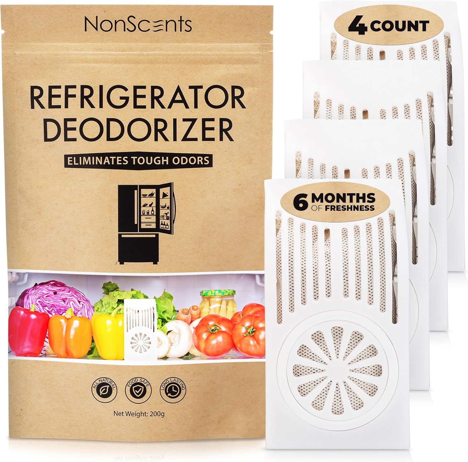 NonScents Refrigerator Deodorizer – Odor Eliminator for Fridge & Freezer – Outshines Baking Soda &