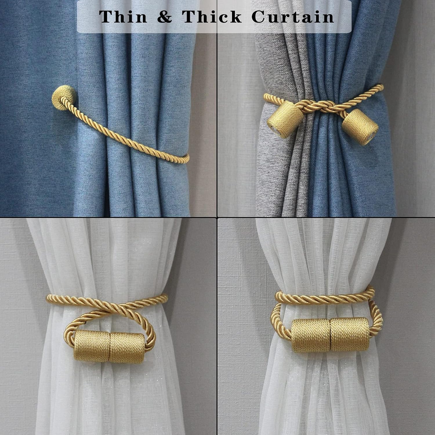 4 Pack Gold Strong Magnetic Curtain Tiebacks Outdoor Elegant Decorative Tie Backs Modern Rope