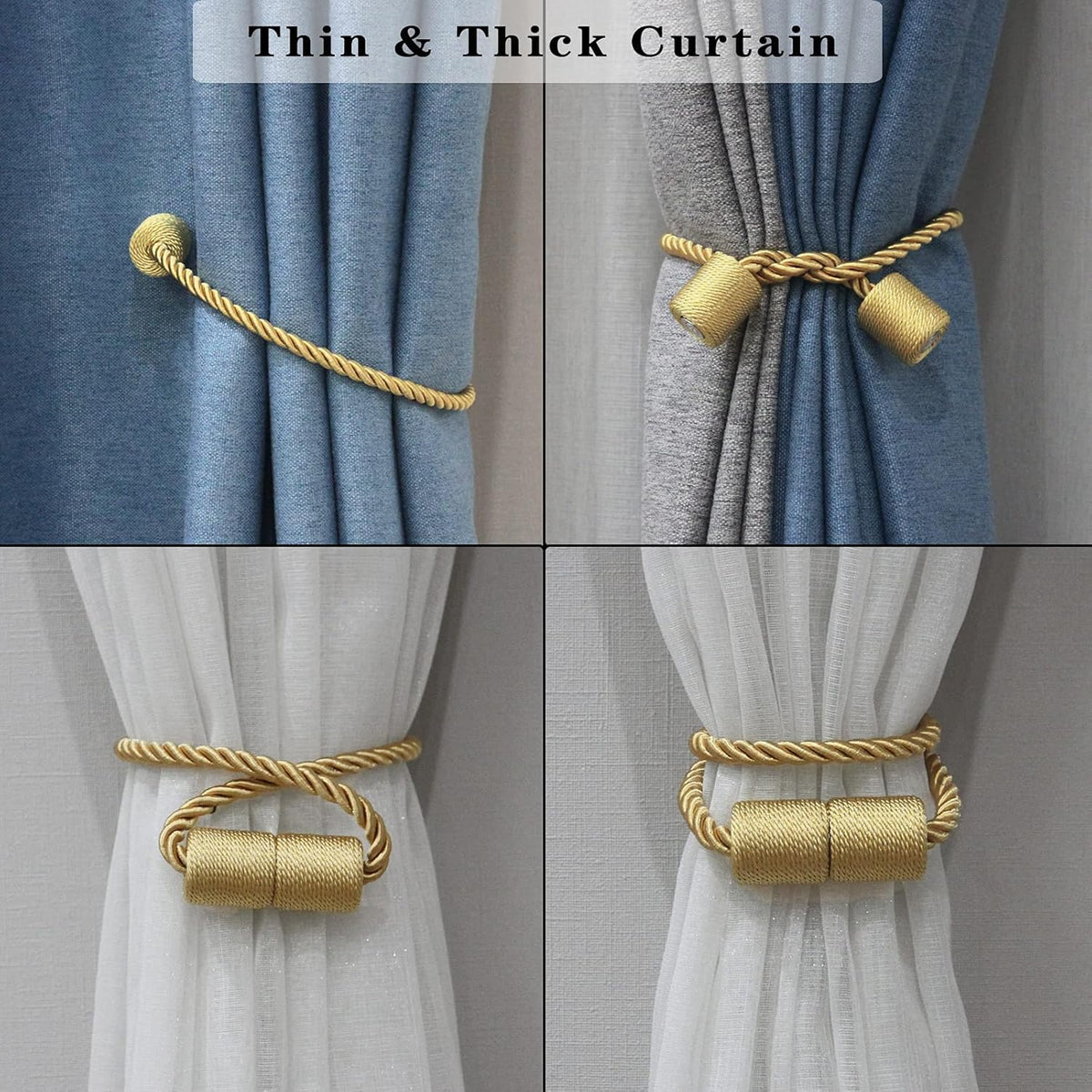 6 Pack Gold Strong Magnetic Curtain Tiebacks Outdoor Elegant Decorative Tie Backs Modern Rope