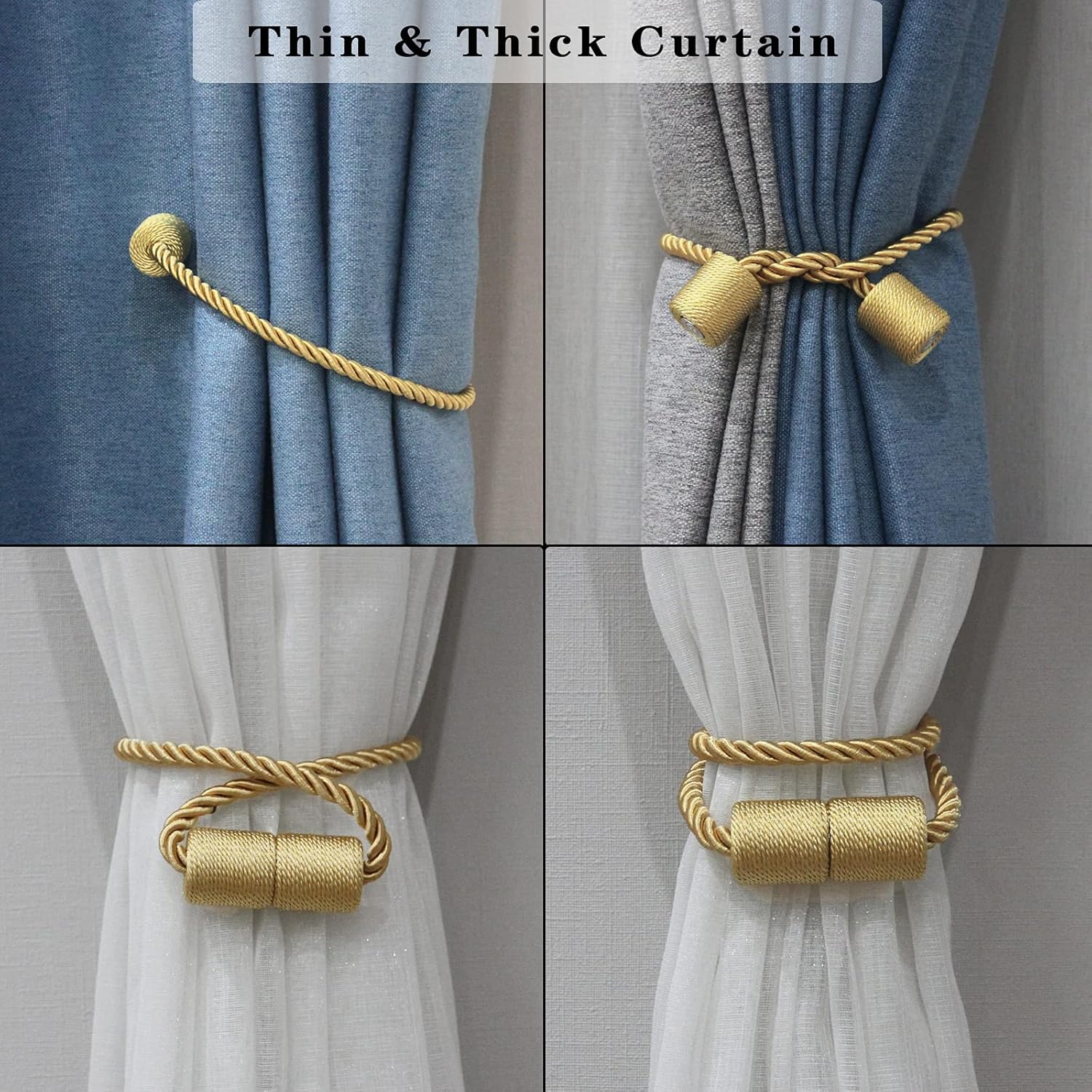 6 Pack Gold Strong Magnetic Curtain Tiebacks Outdoor Elegant Decorative Tie Backs Modern Rope