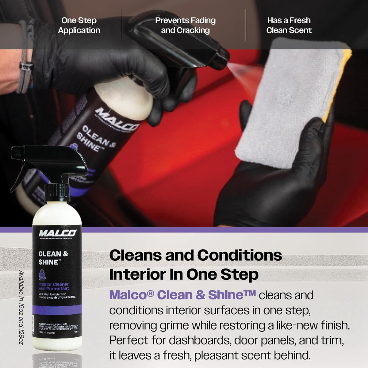 Malco Clean & Shine Interior Car Cleaner and Dressing – Restore Leather, Plastic and Vinyl Surfaces
