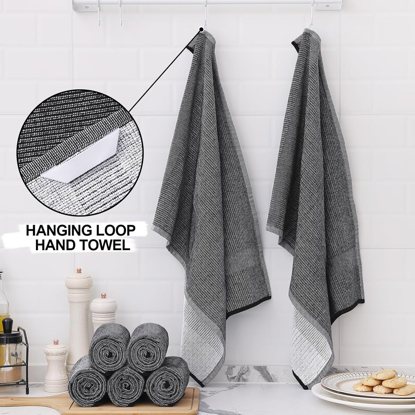 Homaxy Premium Kitchen Towels(18”x 28”, 6 Pack), Large Cotton Kitchen Hand Towels, Flat and Terry