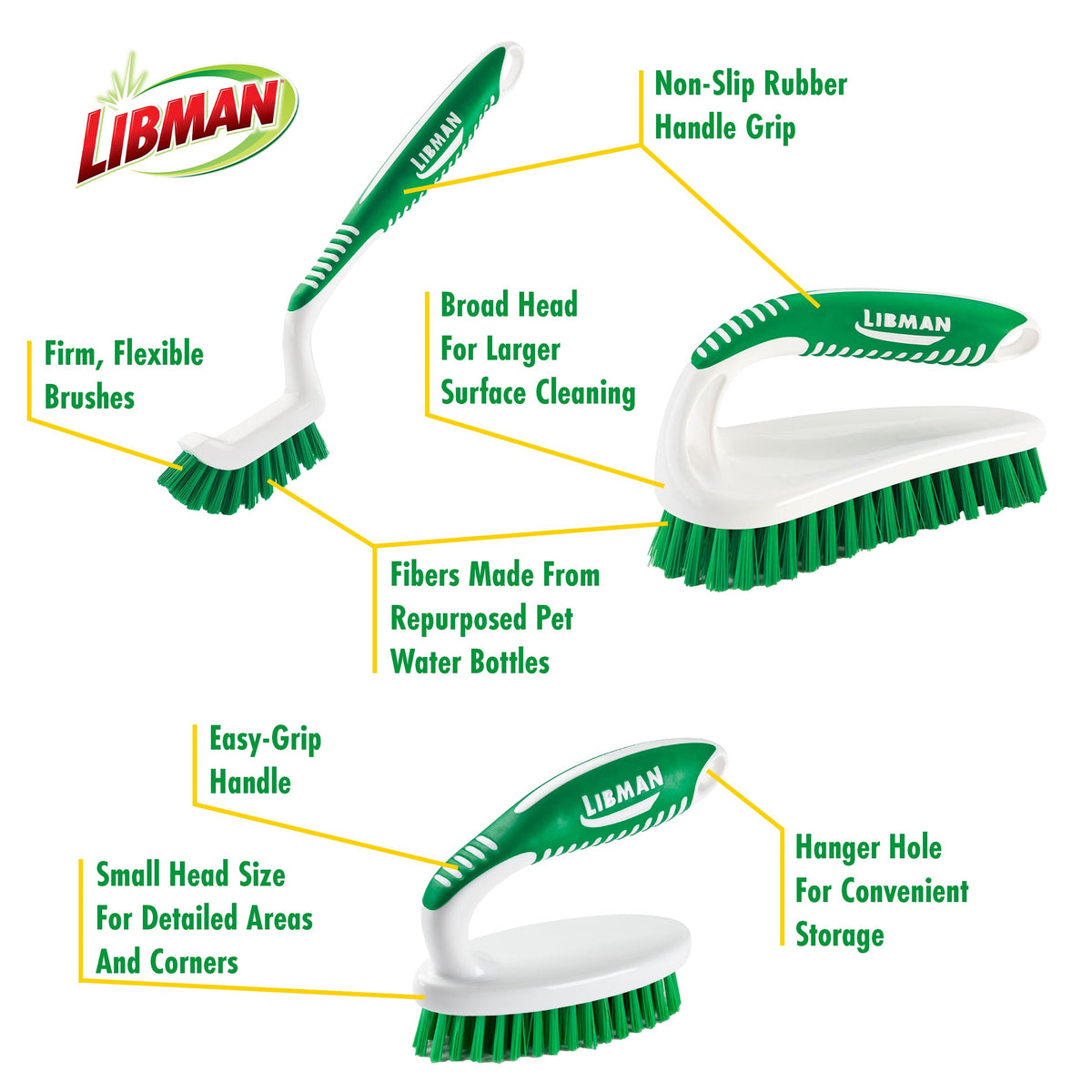 Libman Scrub Brush Kit, 3 Different Brushes Included – view 4